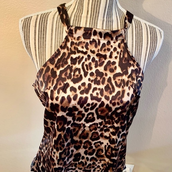 NWT Satin Tank Small OrderPlus Leopard Animal Print Black Brown Beige Keyhole - Picture 2 of 16